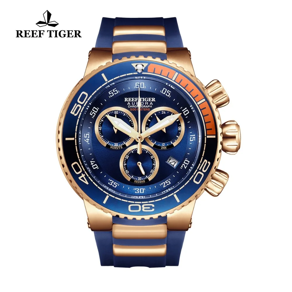 

Reef Tiger For Mens Watch Chronograph Sport Quartz Wristwatch Waterproof Analog Sapphire Crystal Rubber Strap Relogio Masculino