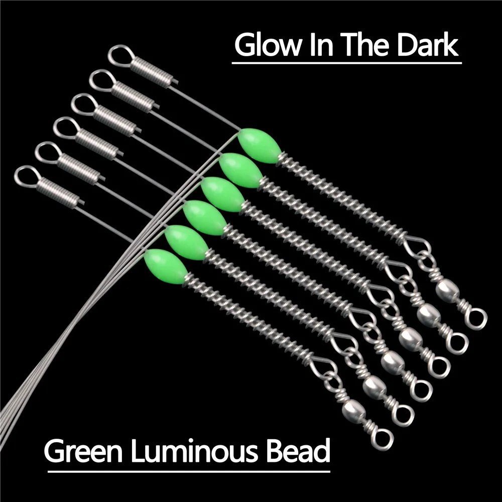 10PCS Fishing leader Line with Fluorescent beads Balance 3 Way Steel wire Leader Cross Line Jig Surf fishing rig Saltwater Tool