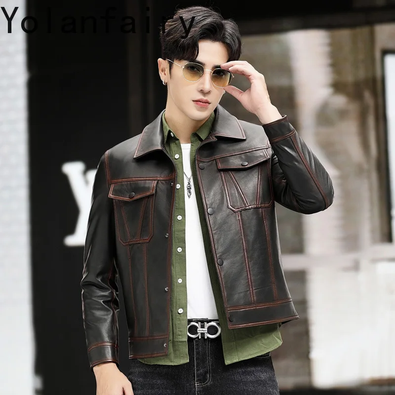 

Natural Leather Jacket Men Spring Autumn Clothes Top Layer Cowhide Coat for Man Vintage Men's Motocycle Jackets New Style 2024