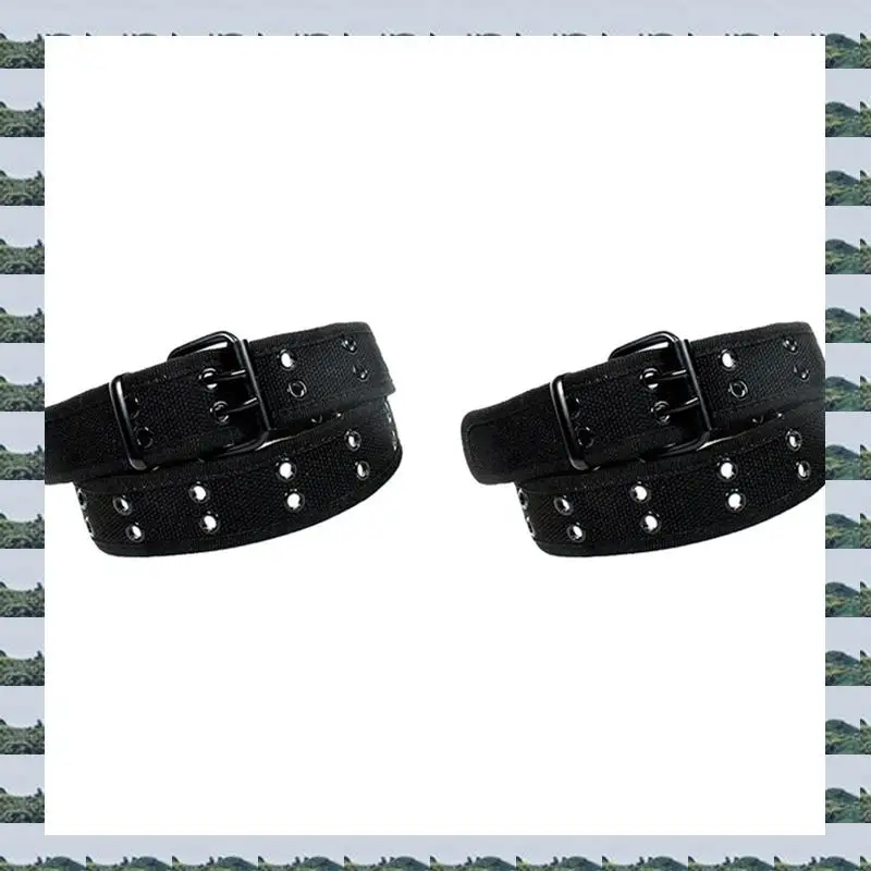 ABQR 2X Nowy Pasek Płócienny z Otworami na Klipsy, Czarna Metalowa Klamra z Rolką, Męski Damski, Czarny