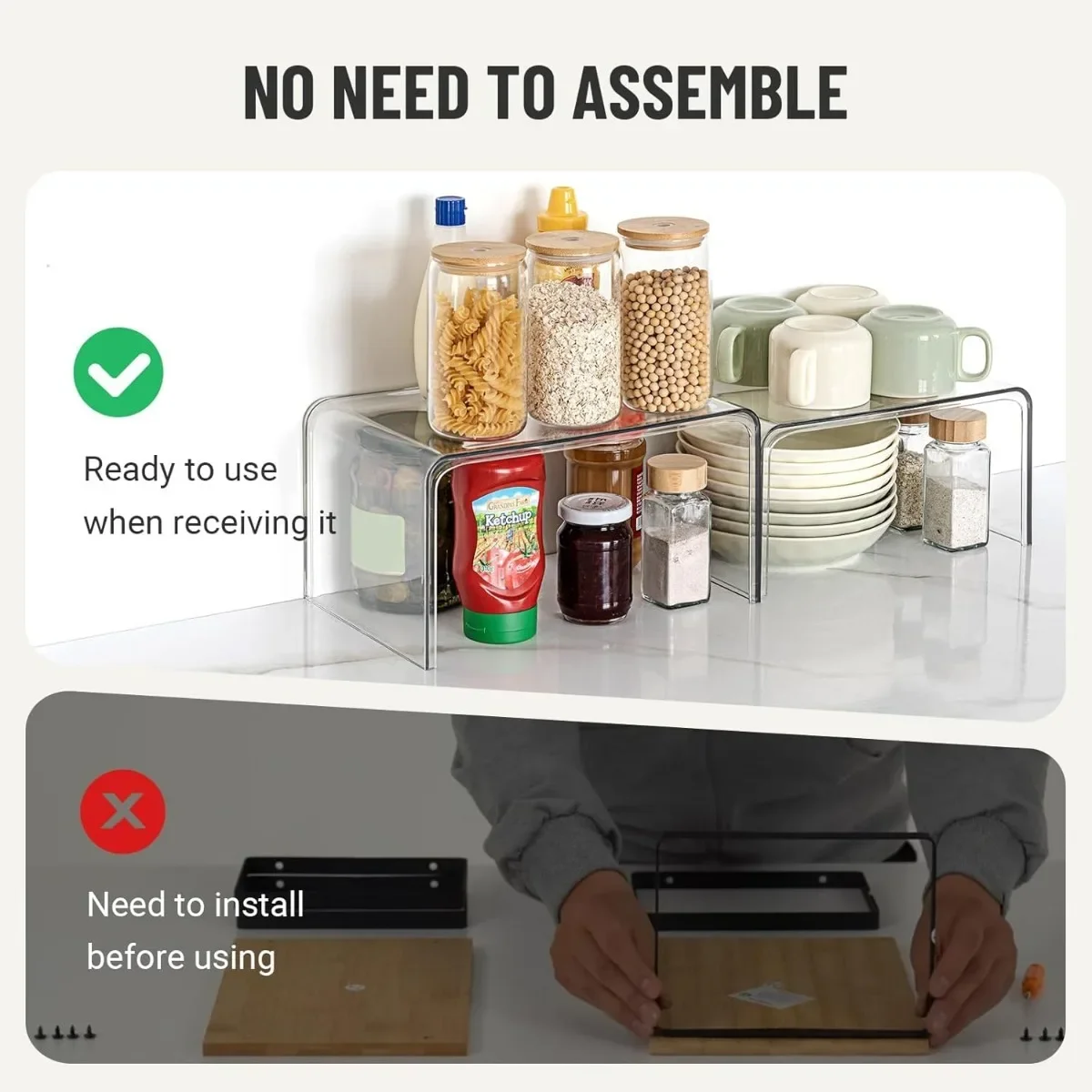 Organizador de gabinete, 2 para organizadores y almacenamiento de cocina, estante de exhibición para despensa, decoración de habitación, estantes organizadores de escritorio para encimera