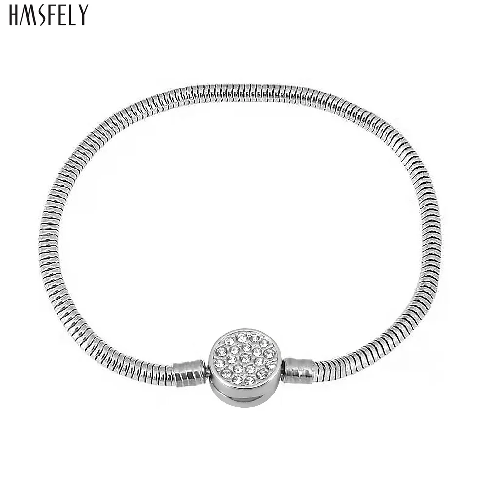 

HMSFELY Titanium Stainless Steel Crystal Snake Chains Bracelet For Women DIY Charm Bracelets Accessories Buckle Bracelet