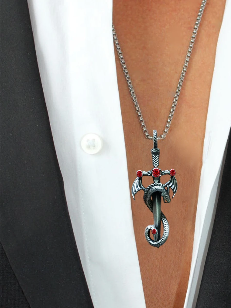 Punk Wing Dragon Necklace Personalized Cross Sword Pendant Gothic Viking Retro Jewelry Gift For Him Boys Men Father Best Friends