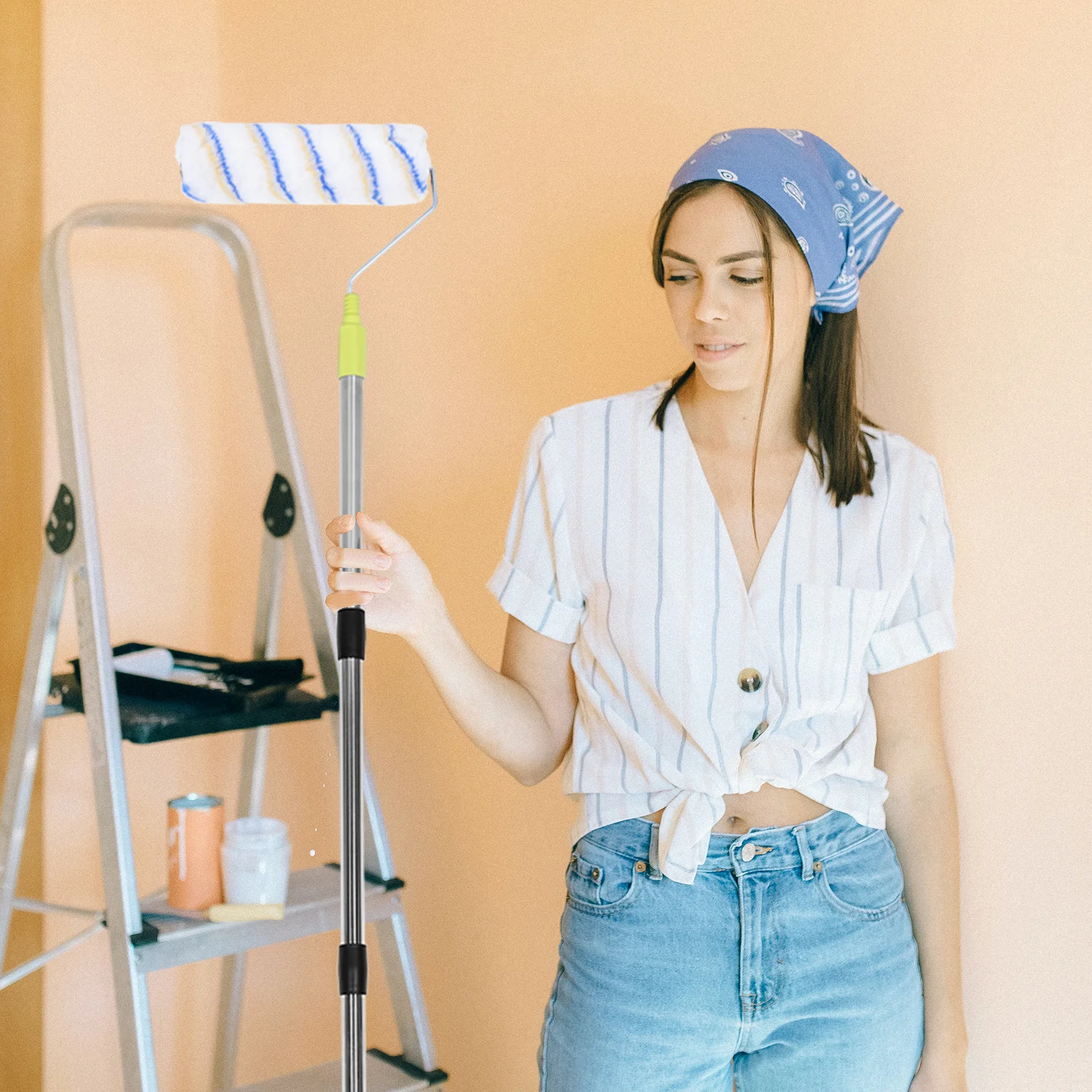 

Телескопический валик для краски, удлинитель из нержавеющей стали, ширина 25 мм, головка кисти, регулируемый инструмент для рисования стен, потолков, даже