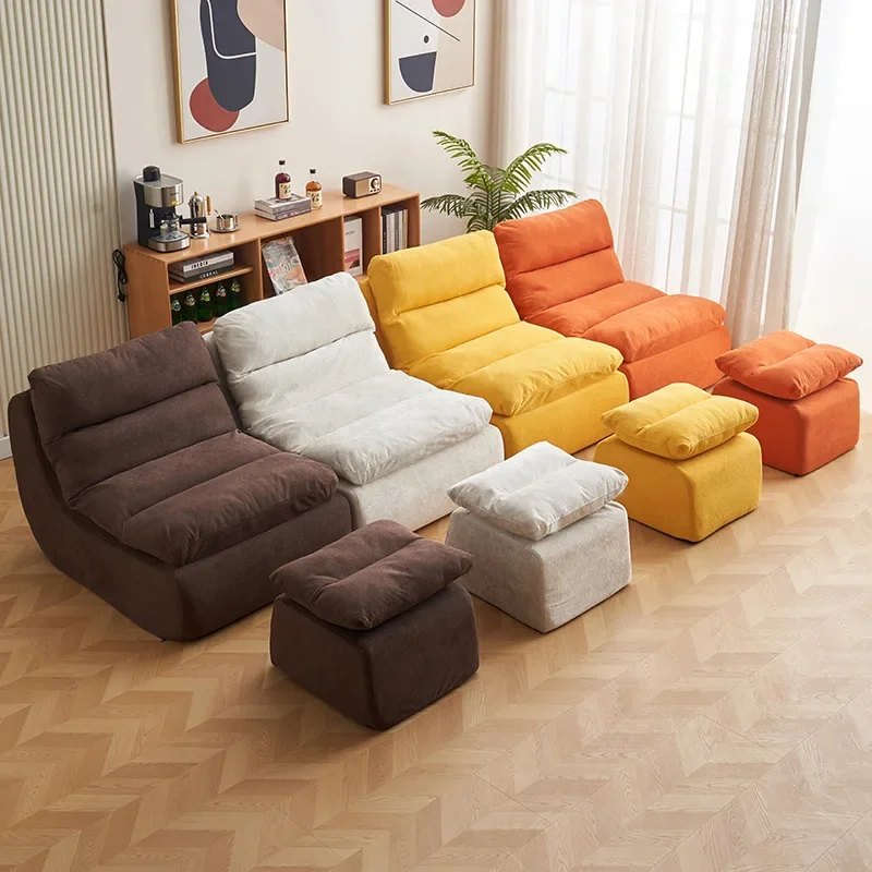 

Compressed Sofa Cream Color Removable Cover with Ottoman Comfortable Lazy Sofa for Living Room