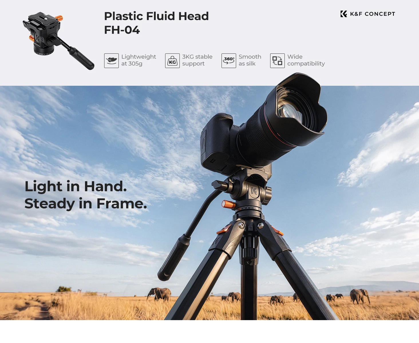 K&F CONCEPT Fluid-Stativkopf 360 ° Glatte Schwenk-/Neigekopfplatte, Arca-Swiss-kompatibel, leichter Kunststoff, maximale Belastung 7,6 lbs, für Reisen, FH-04 – Detail 1