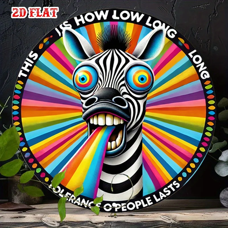 2D Flat, 1pc Vibrant Zebra Head Metal Tin Sign - 7, 87x7, 87 Inch Round Aluminum Wall Art with Bold Statement 