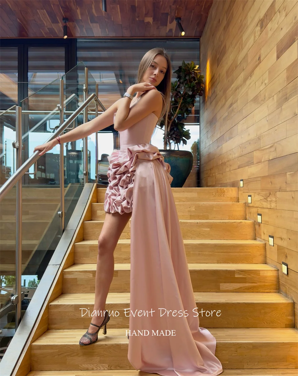 Dianruo فساتين حفلات بناتي بحاشية مكشكشة فستان عيد ميلاد صغير غير متماثل بدون أكمام أشرطة سباغيتي فساتين العودة للوطن حسب الطلب