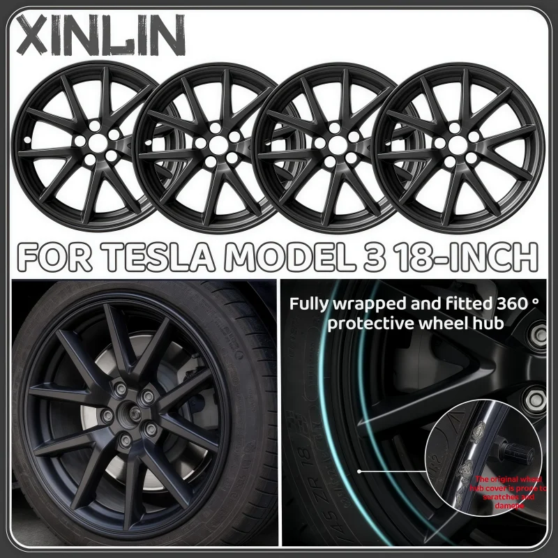 4PCS For Tesla Model 3 18 Inch Rim Wheel Hub Protection Patch Protector Hubcaps Parts Automobile Cover Cap Accessories 2018-2023