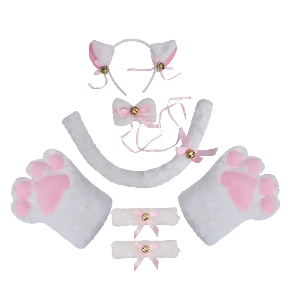 1 セット 7 ピース猫コスチューム小道具動物の耳ヘッドバンドテールグローブパーティーコスプレ装飾コスチュームアクセサリーカーニバルフェスティバル