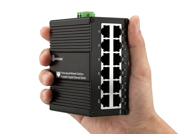 12‑Port Industrial Gigabit PoE Ethernet Switch, Din Rail Mount Unmanaged 1000M RJ45 Network Switch, IEEE 802.3af/at/bt