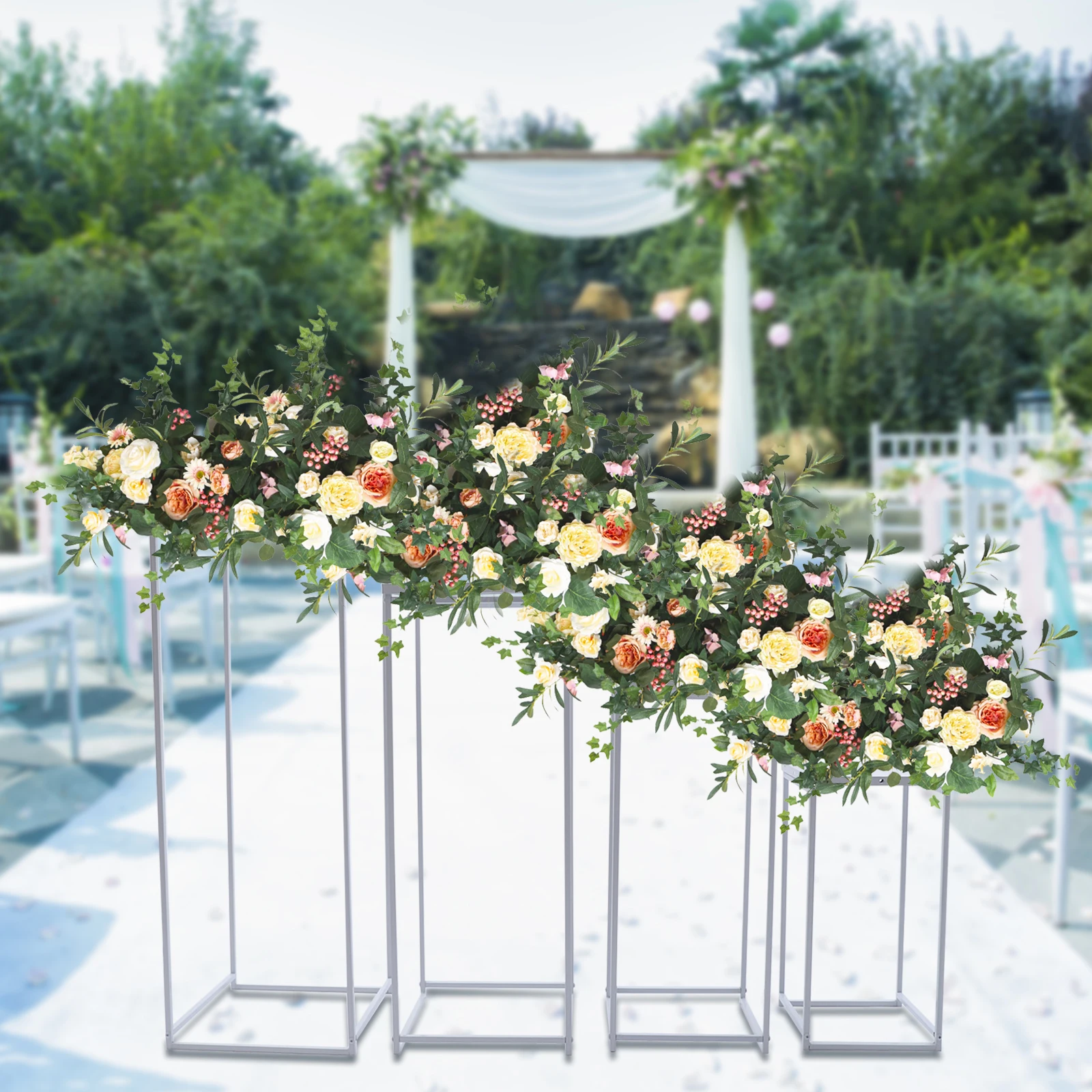 4Pcs Wedding Centerpieces Stand,  45/60/75/90cm Metal Column Geometric Flower Stand, White Flower Display Rack Decorations