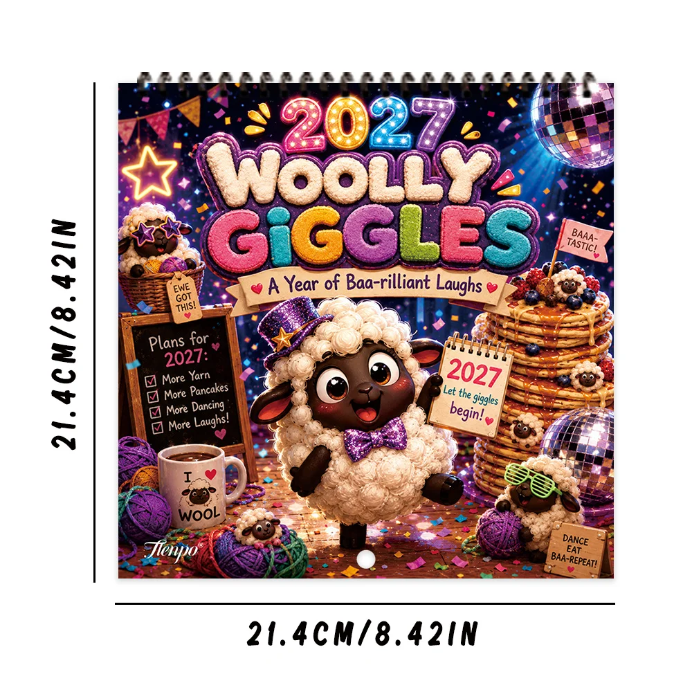 1pc 2027 American Sheep Fun Wall Calendar,12‑Month Planner,Gift For Back‑to‑School,Christmas,New Year,Free Stickers Included