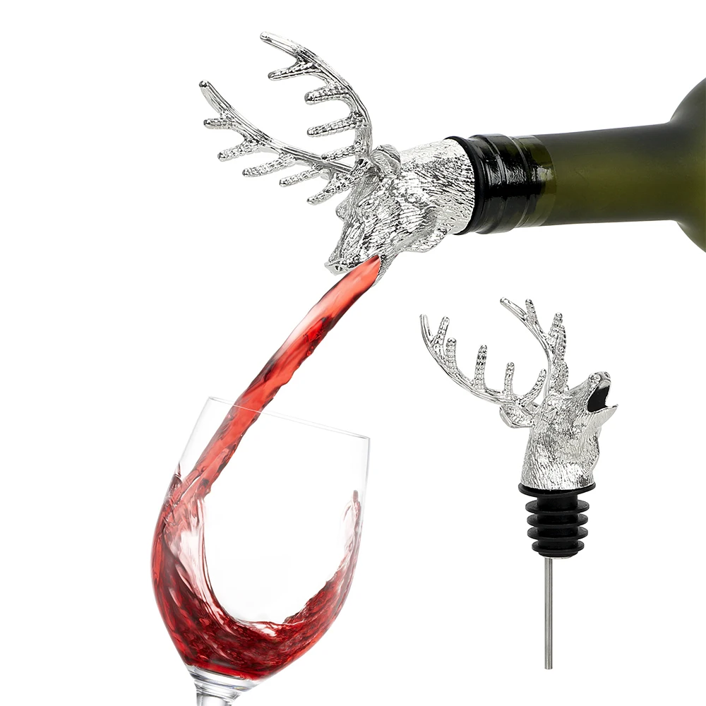 

Wine Stopper Wine Extractor Funny Bottle Plug Stainless Steel Bottle Cap Cover Deer Stag Head Wine Pourer