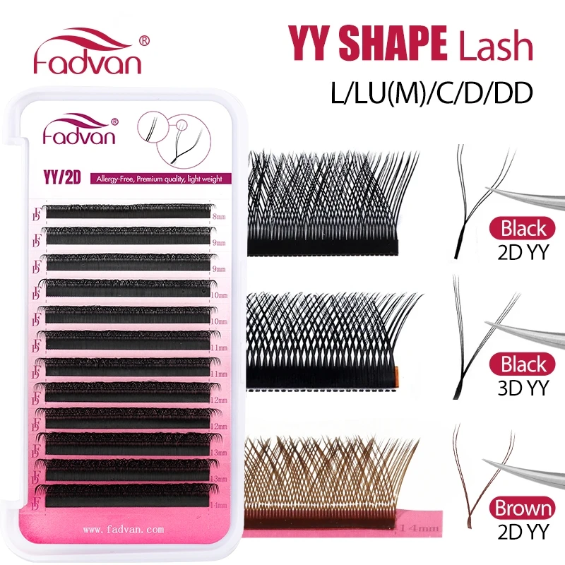 FADVAN YY/SYY Shape L/LU(M)/C/D/DD Brown Eyelashes Extension Soft Premium False Lashes Individual Makeup Black Crisscross Beauty