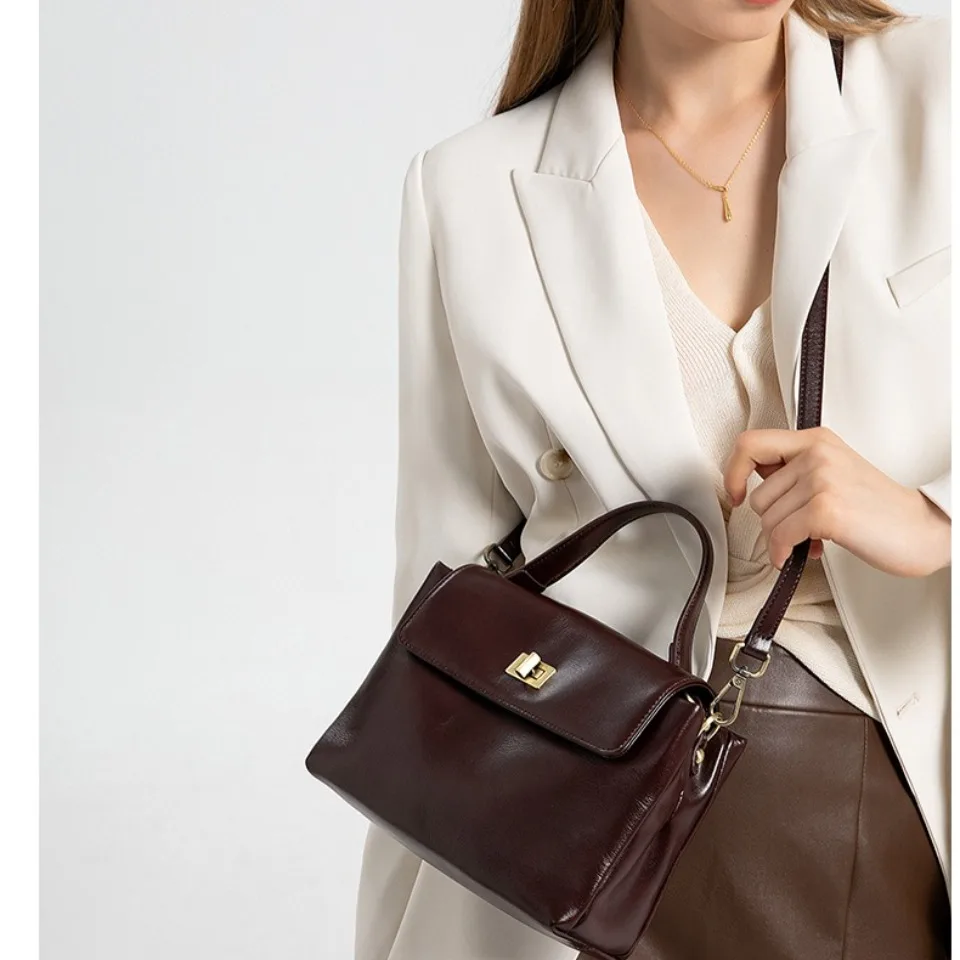 100% Skóra Naturalna Damska Torba na Ramię typu Crossbody, Luksusowa Torba Tote w Stylu Retro, Torba na Ramię do Pracy, Wysoka Jakość