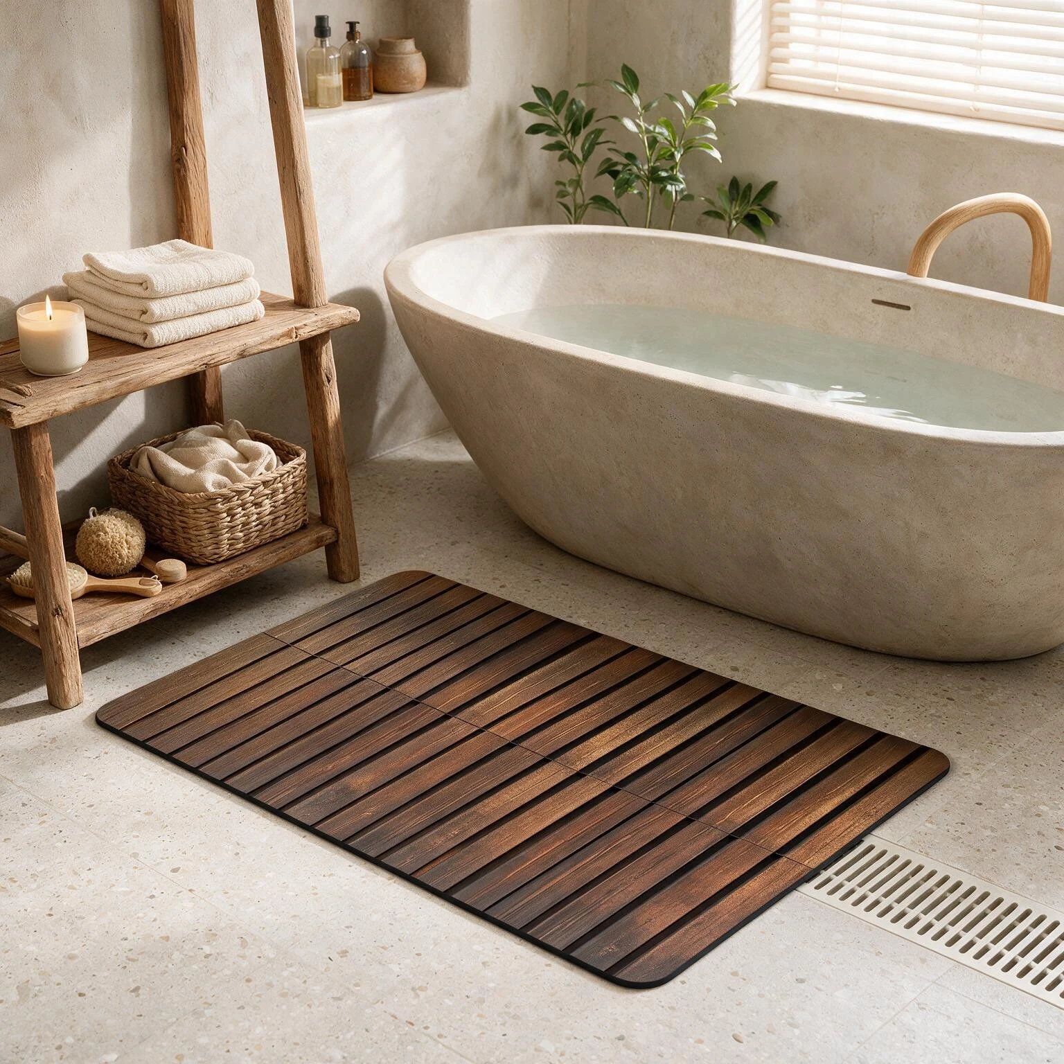 Zara Home Bathroom - 욕실 매트 사각형 석재 표면 규조토