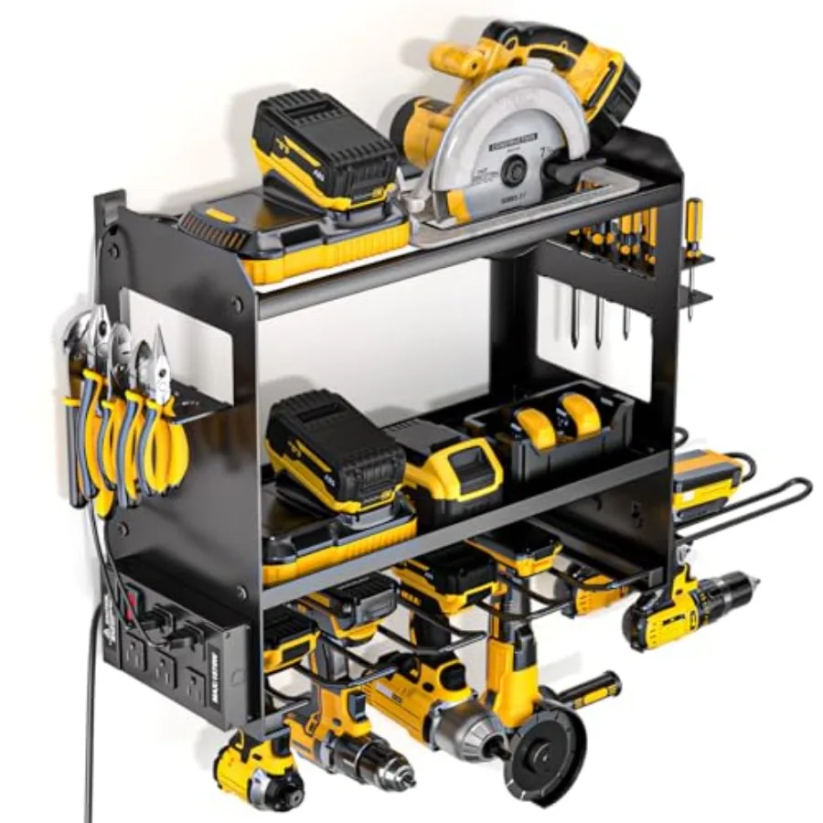

Power Tool Organizer Wall Mount with Charging Station Cordless Tools Hanger and Battery Storage Rack for Garage Organization He