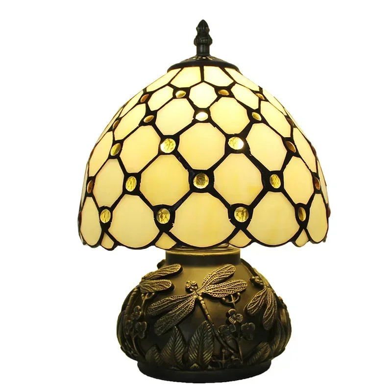 8 Inches 20cm Tiffany Style Stained Glass Bedroom Bedside Lamp Living Room Study Mini Table Lamp Abajur Para Quarto