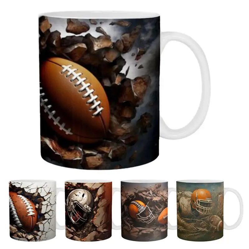 

Football Coffee Mug 3D Ceramic Mug Cup 11Oz Football Cup Cracks Hole In Wall Coffee Mug Space Design White Ceramic Mug