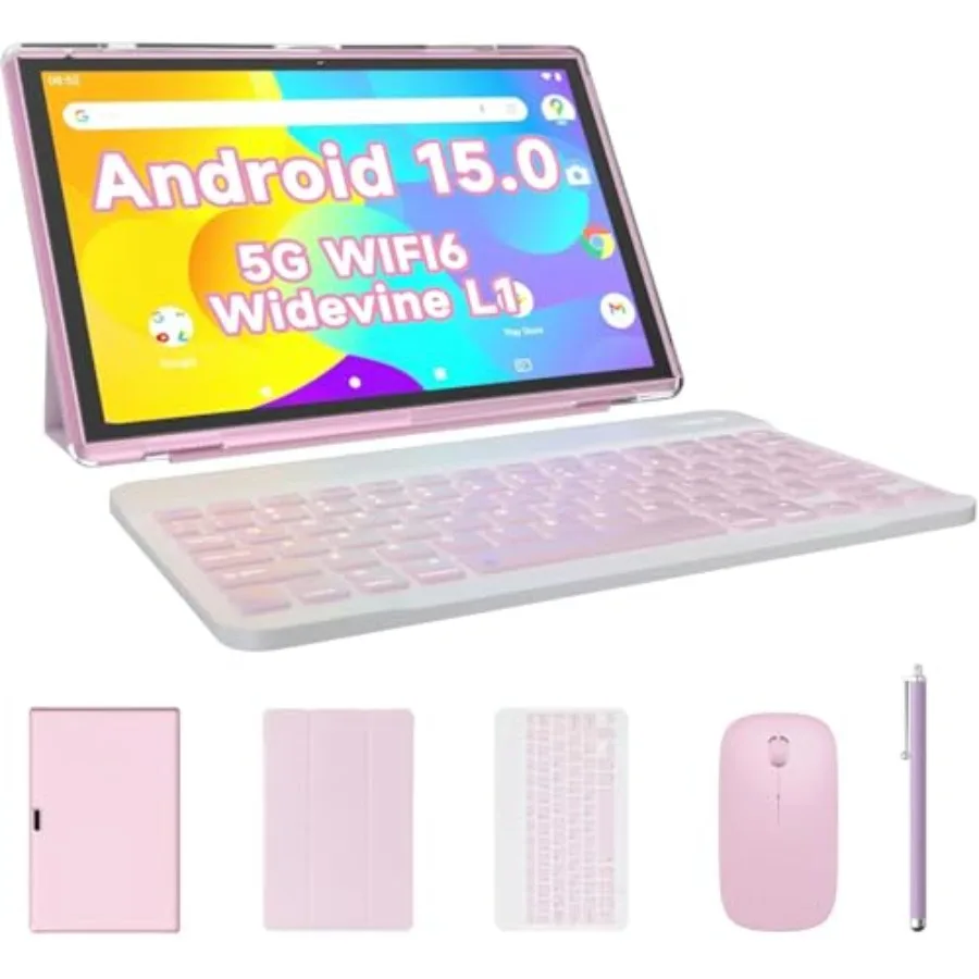

2 in 1 Android 15 Tablet 10 inch with Keyboard Mouse Stylus Case 8GB RAM 32GB ROM 1024GB Expandable 6000mAh WiFi-6 Bluetooth Du