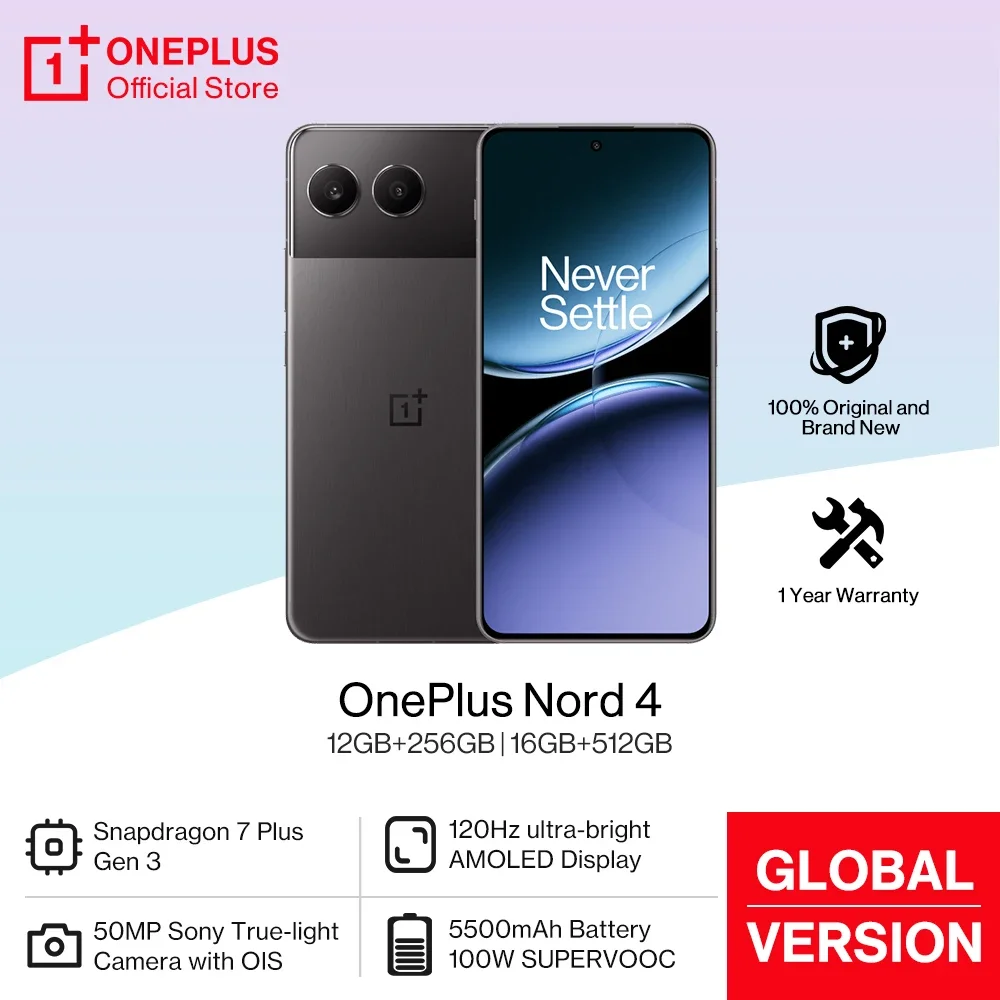 Global Version OnePlus Nord 4 5G Smartphone 12GB 256GB Snapdragon 7 Plus Gen 3 Sony 50MP AI Camera 5500mAh 100W SUPERVOOC