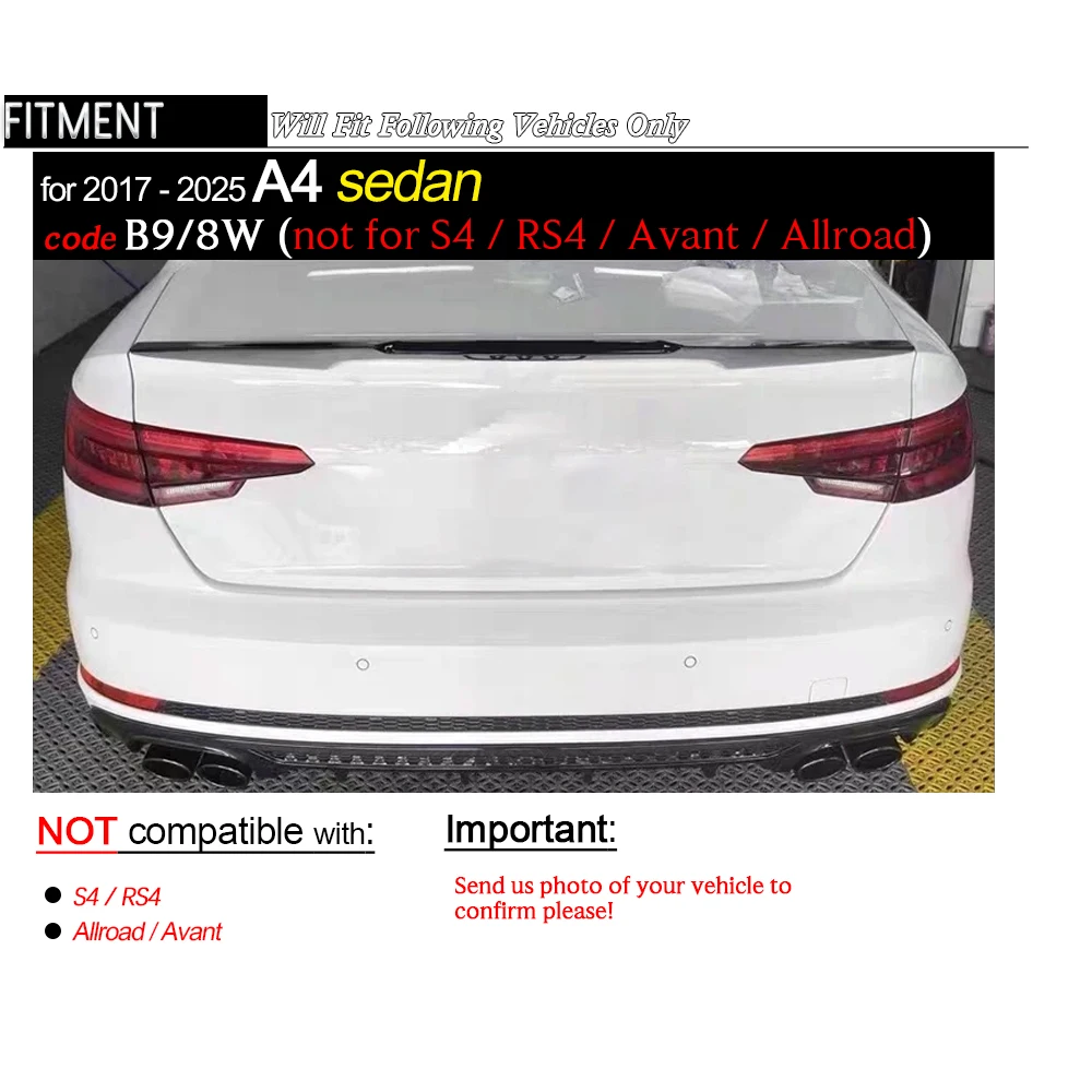 A4 8W Spoiler, Autoclave Dry Carbon Fiber Rear Spoiler for Audi A4 B9 8W 4-Door Sedan 2017 - 2025 (Not for S4 RS4 Allroad Avant)
