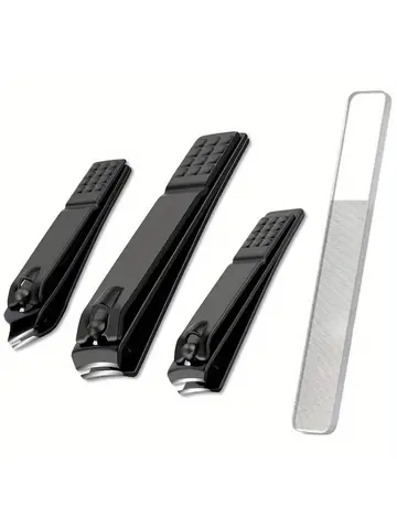4-piece black stainless steel nail clipper with nano glass file polishing nail file manicure tool set