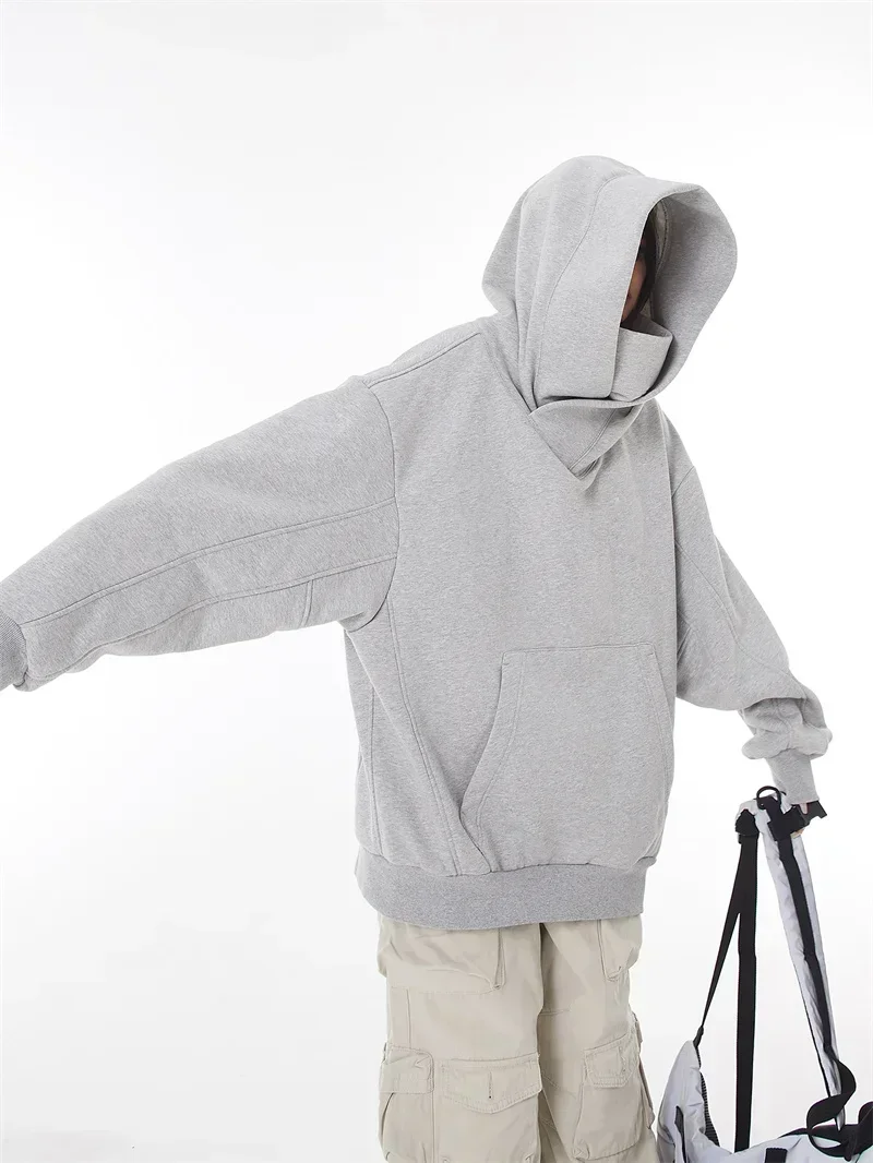 Herren Einfarbiger Ninja-Hoodie, Vintage Fleece-Gefütterter Sweatshirt, Japanischer Hip-Hop Streetwear Oversized Großer Kapuzenpullover – Detail 6