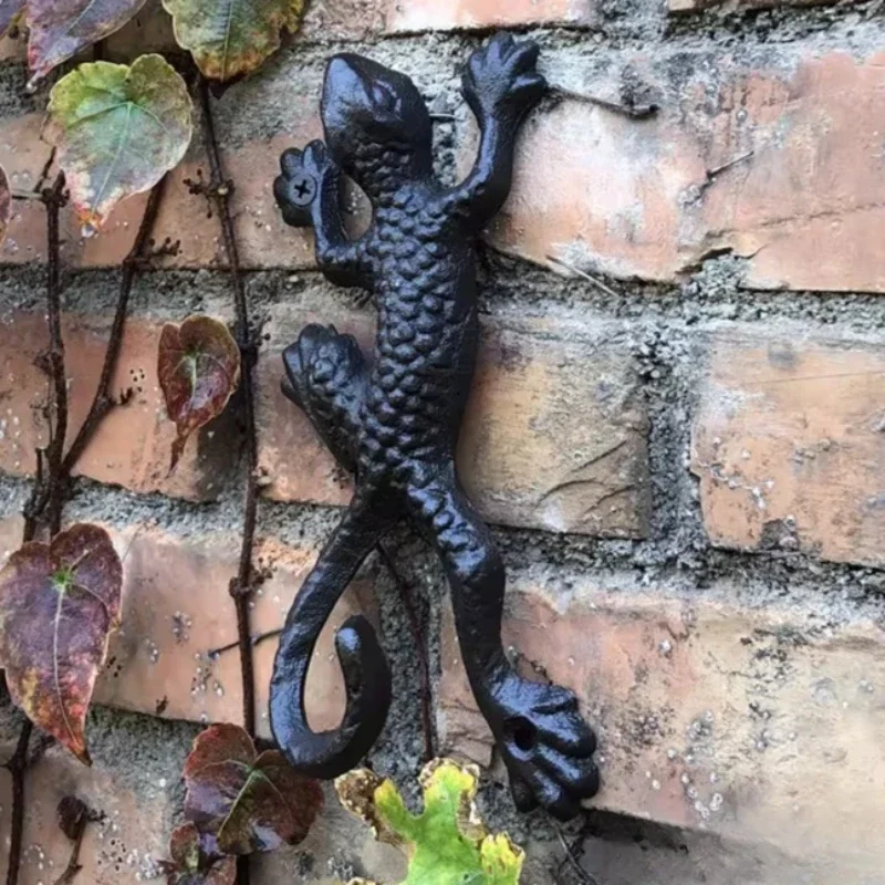 Cast Iron Gecko Hooks Vintage Antique Ironwork Home Villa Courtyard Balcony Wall Hanging Decoration Punch Good Symbolism