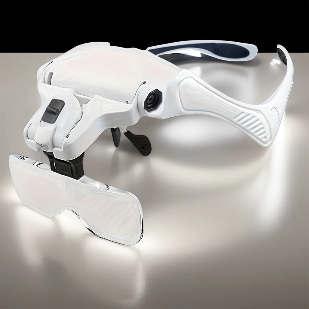 LED Head Magnifier 5 Interchangeable Lenses 1.0X To 3.5X Head Mount Magnifying Glass with 2 LED Lights for Watch Repair Reading