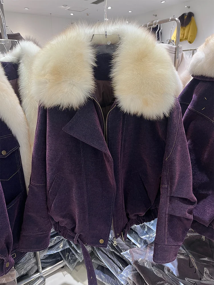 Nouvelle mode hiver chaud femmes réel naturel col de fourrure de renard doudoune d'oie bouffante Parka vestes épais vêtements d'extérieur