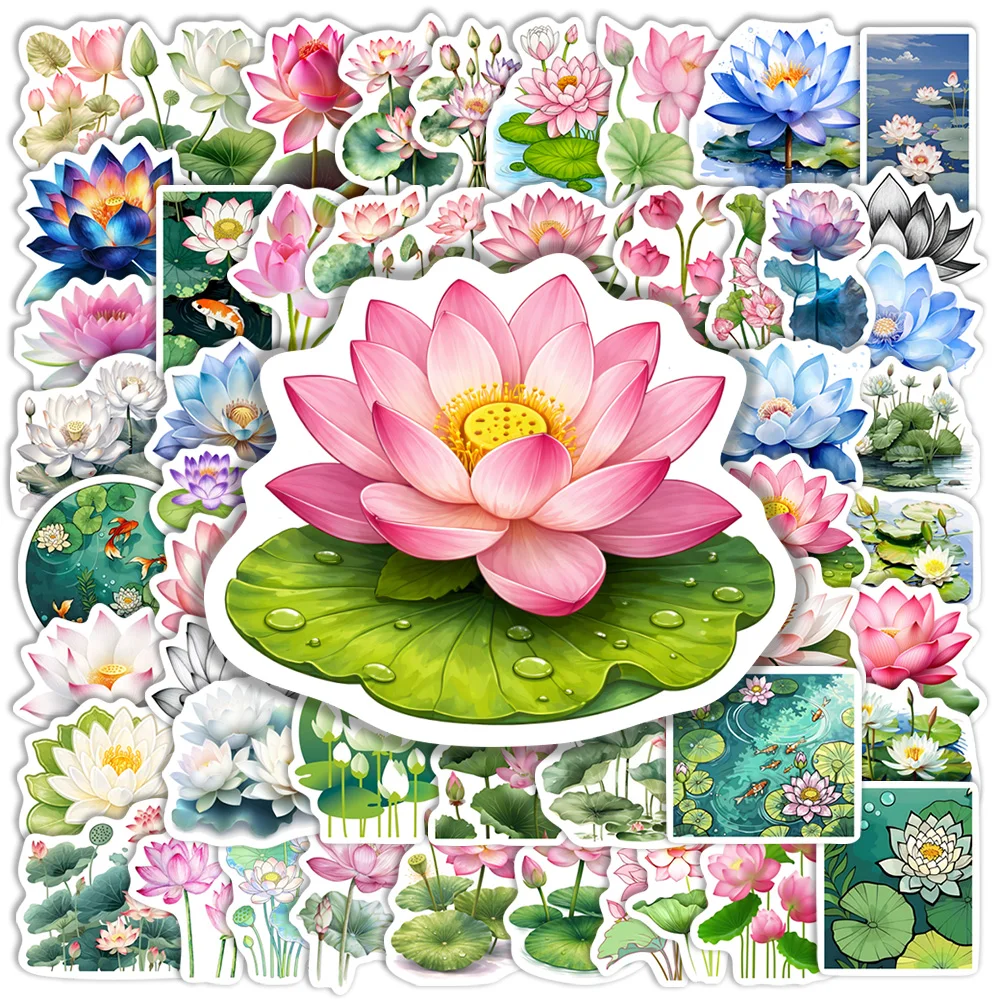 Ästhetische Lotus-Vinyl-Aufkleber, wasserfest, DIY, dekorative Aufkleber, Geschenk für Scrapbook, Tagebuch, Junk Journal, Laptop, Telefon, Gepäck, Flasche