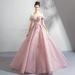 Pink Flower Bride 2025 New Wedding Toast Dress Stage Performance Art Exam Competition Dress Girls Celebration Graduation Dress