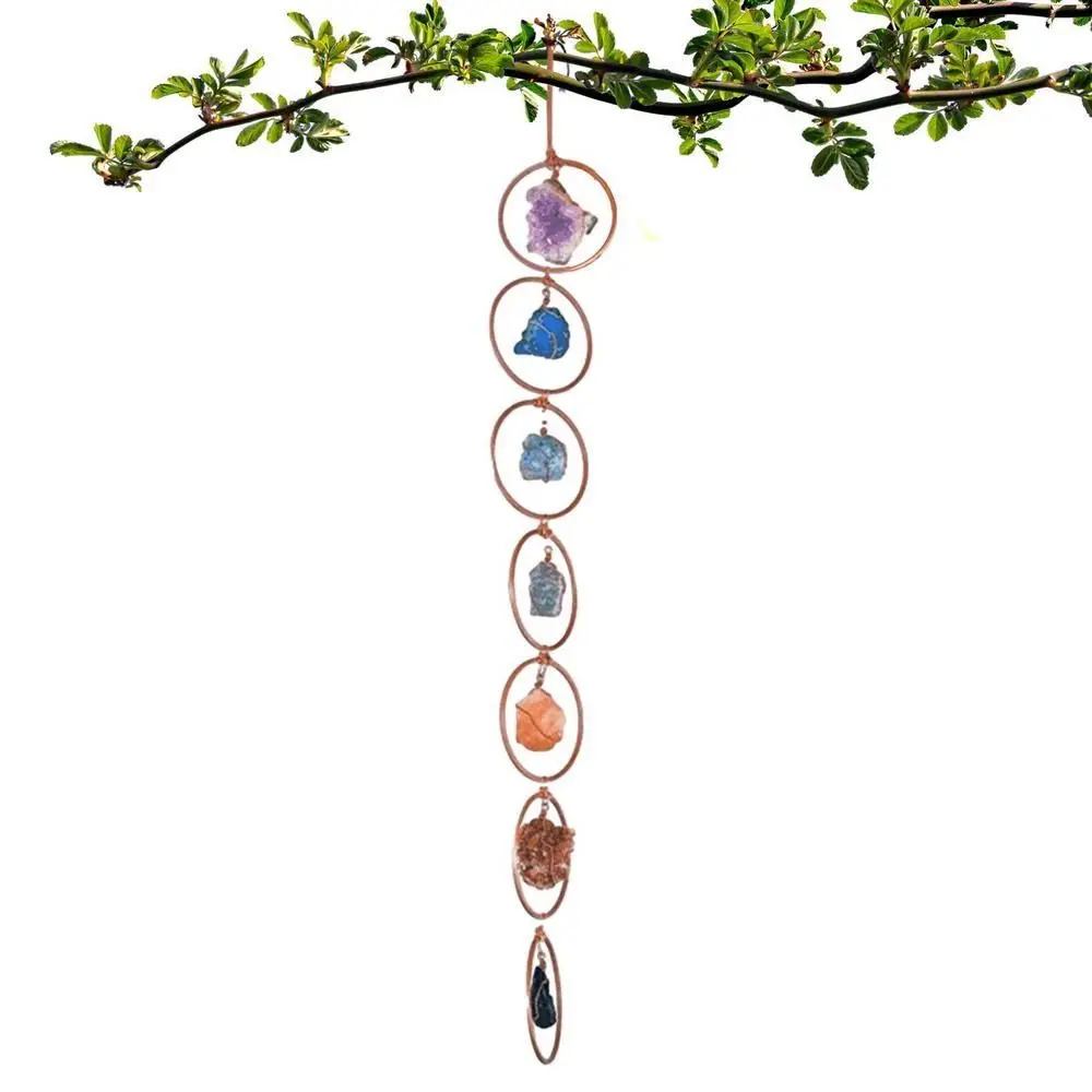 7 Crystal Gemstone Wall Hanging Decor Large Chakra Gemstones Window Meditation Ornament Home Decorations For Yoga Birthday Gift