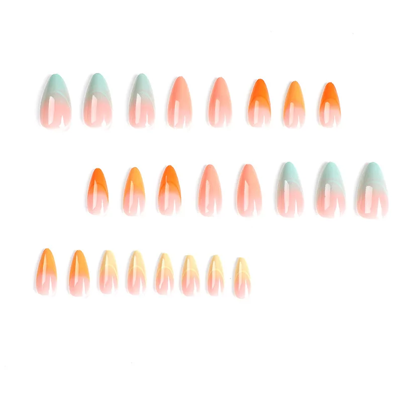 24 Pçs/set Colorido Francês Wearable Nail Art Verão Bonito Cobertura Completa Unhas Falsas Forma de Amêndoa Unhas Postiças Terminadas Pressione nas Unhas