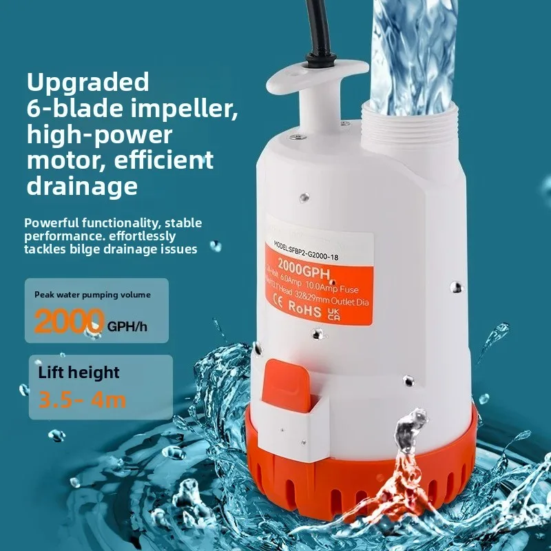 18 Series Portable Submersible Pump 12V/24V – 1500-2000GPH High Flow Bilge Water Pump with Handle for Boat/Yacht Drainage