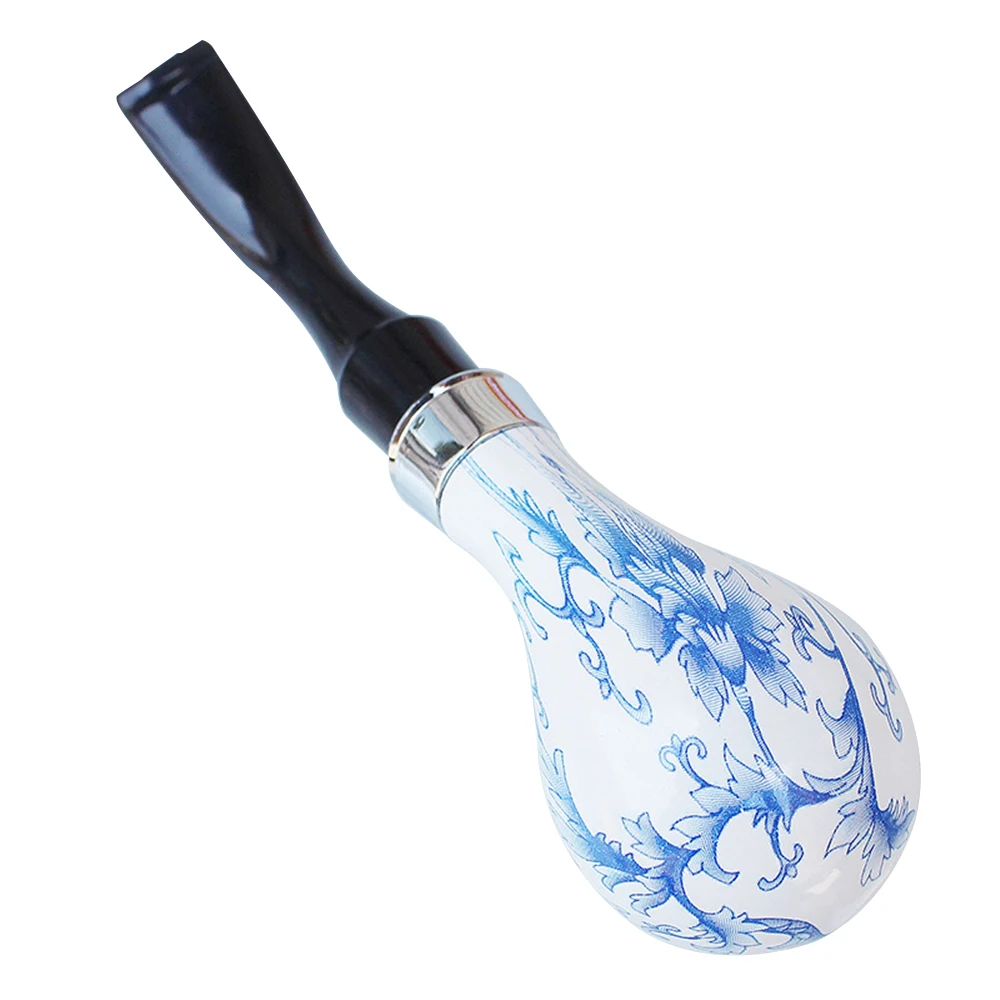 Blue White Watercolor Ceramic Smoke Pipe Retro Gum Wood Mouthpiece Cigarette Herb Tobacco Pipe Grinder Smoke Bend Pipe Filter