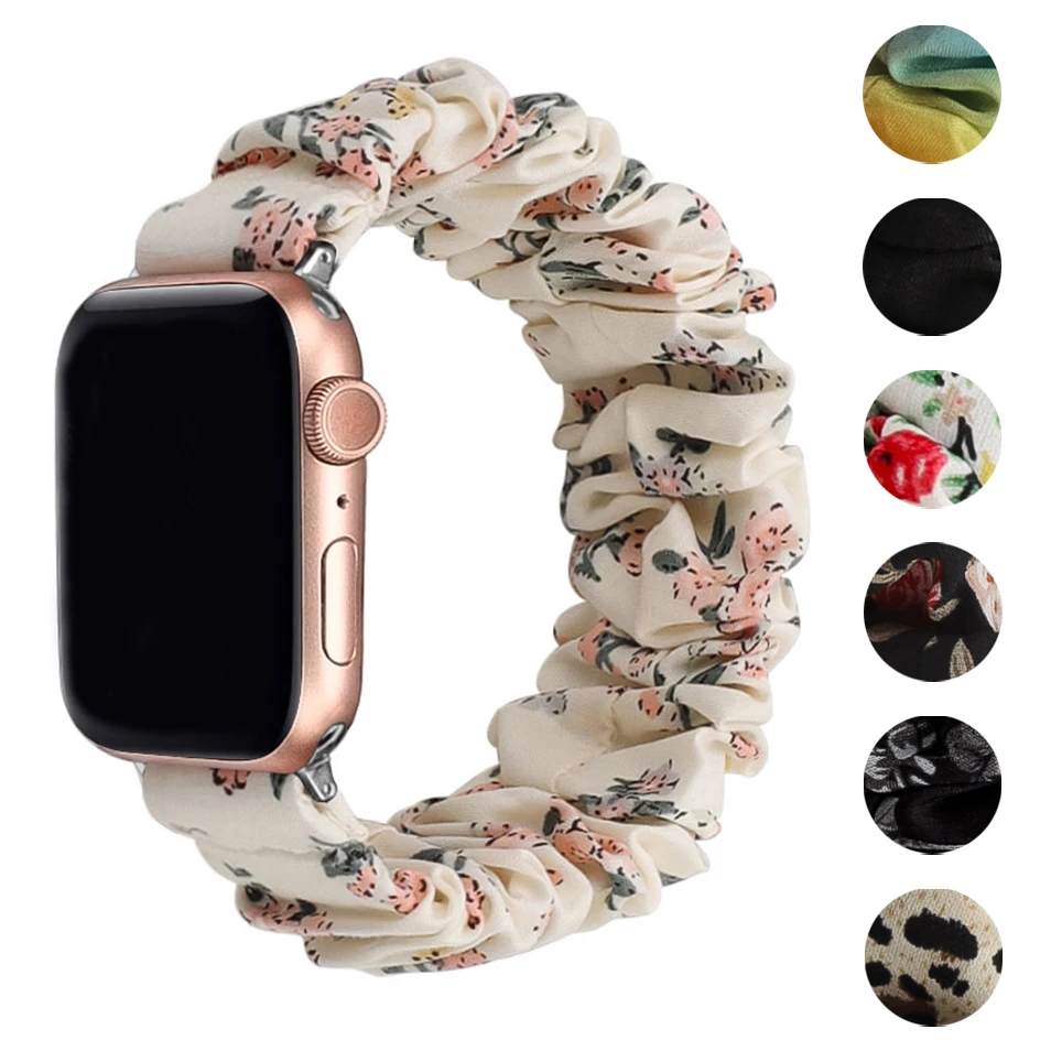 Scrunchie متوافق مع سوار ساعة أبل 49 مللي متر 40 مللي متر 41 مللي متر 38/42 مللي متر 44 مللي متر 45 مللي متر لطيف مطبوعة مطاطا لسلسلة iWatch 9 8 7 6 5 3 SE