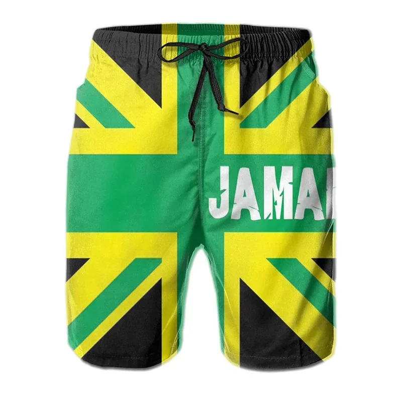 2024 New Jamaican Flag 3D Printed Men's shorts Fashion Summer Jamaica Beach Surf Board Shorts Quick Dry Sports Gym Short Pants