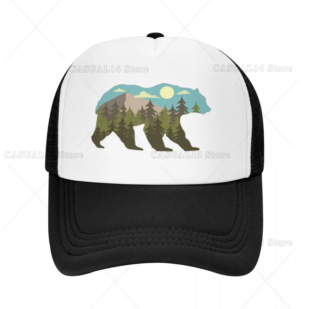 

Moon Mountain Bear Silhouette Flat Visor Adult Mesh Baseball Cap for Men High Qualiy Casquette New Dat Hats