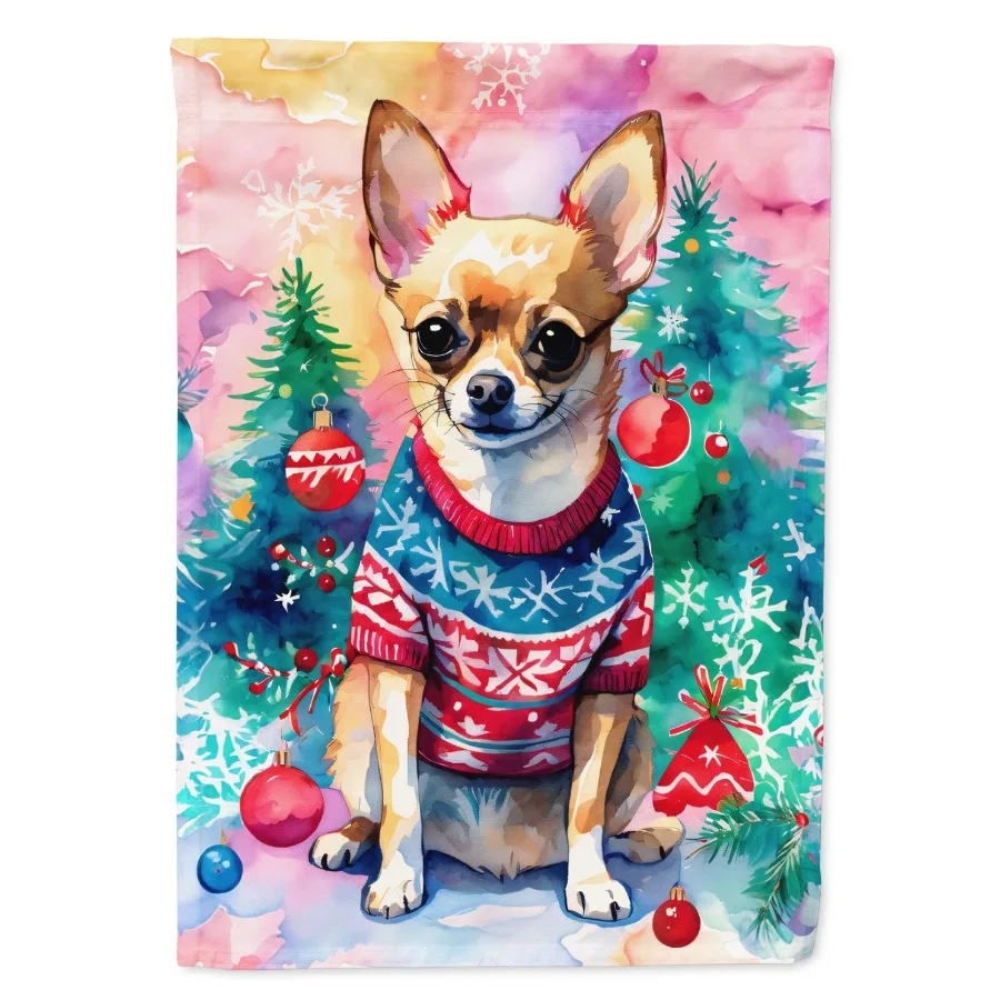 

Chihuahua Christmas Garden Flag Mailbox Flag Drative Yard Flag Banner Outside Patio Artwork Yard Flower Beds Garden Size Multic