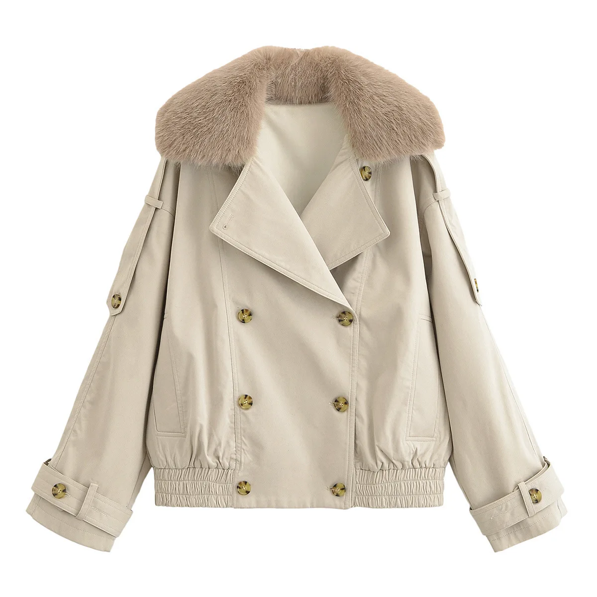 

Women's Mid-Length Jaet Coat with Fur Collar Autumn Season Faion Design Loose Fit Pure Color European Sle Outerwear