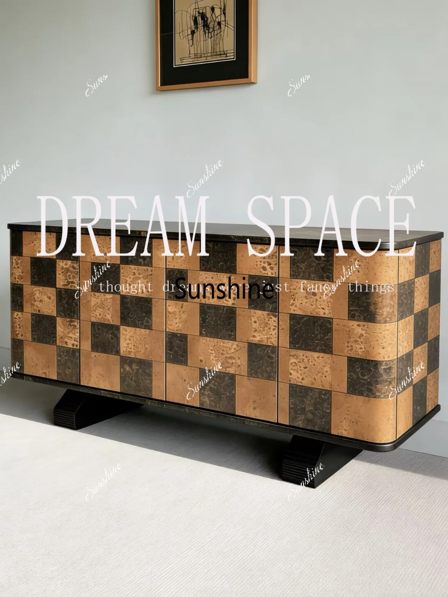 Medieval solid wood, chessboard creative side cabinet home living room decoration, foyer entrance