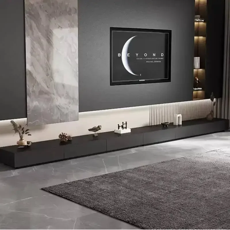 9A1 Black Dark Tv Cabinet Decoration Floating Light Lounges Luxury Tv Cabinet Fireplace Modern Fernseherschrank Furniture For Ho