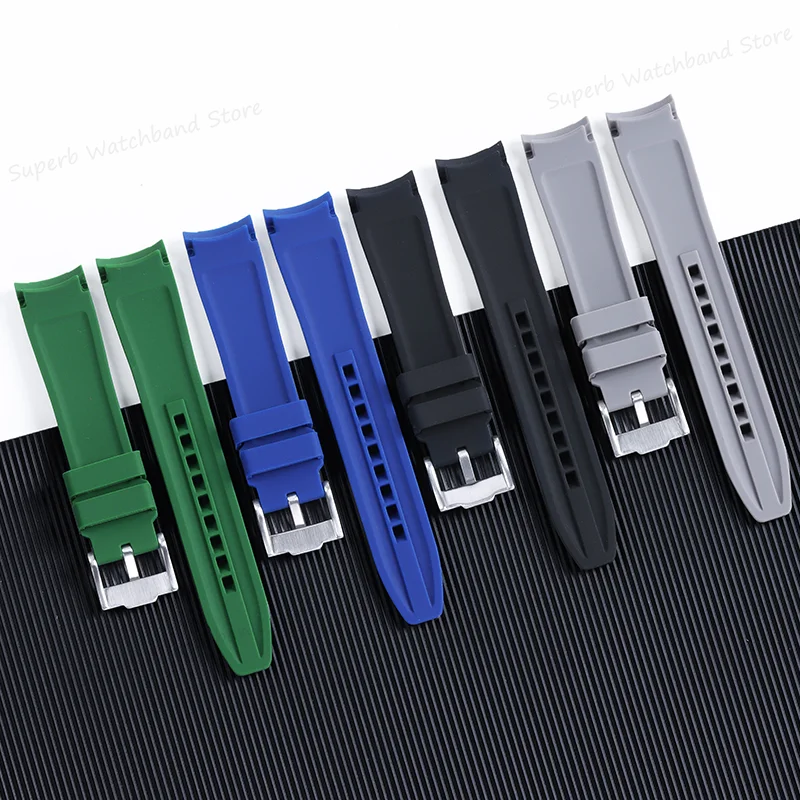 Curved End High-tensile Strength Silicone Watchband 20 22mm Soft Strap for Omega for Swatch Planet Moon Watches Accessories