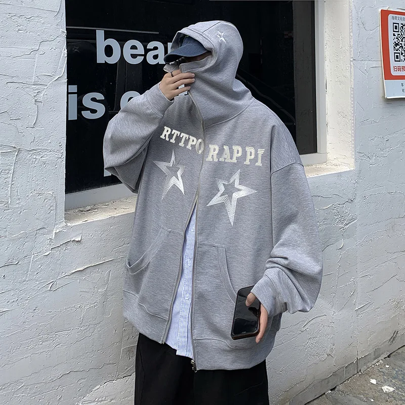 Jackets Men Star-design Letter Baggy American Style Hooded Overcoats All-match Fashion Casual High Street Teenagers Spring Daily