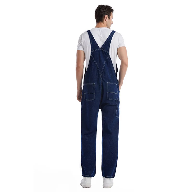 Mens Jeans Dark Blue Overalls Denim Suspenders Cargo Pants Men's Loose Straight Large Size Rompers Fashion Bib Overall