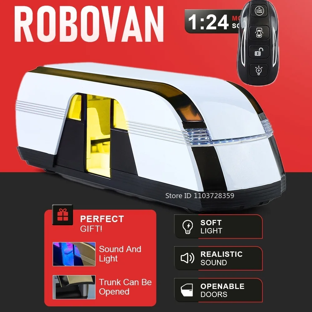 

1:24 Robovan Bus Model Toy Cars Alloy Diecast Cyber Pickup Off-road Vehicles Doors Opened Shock Absorption Sound Light Ornaments