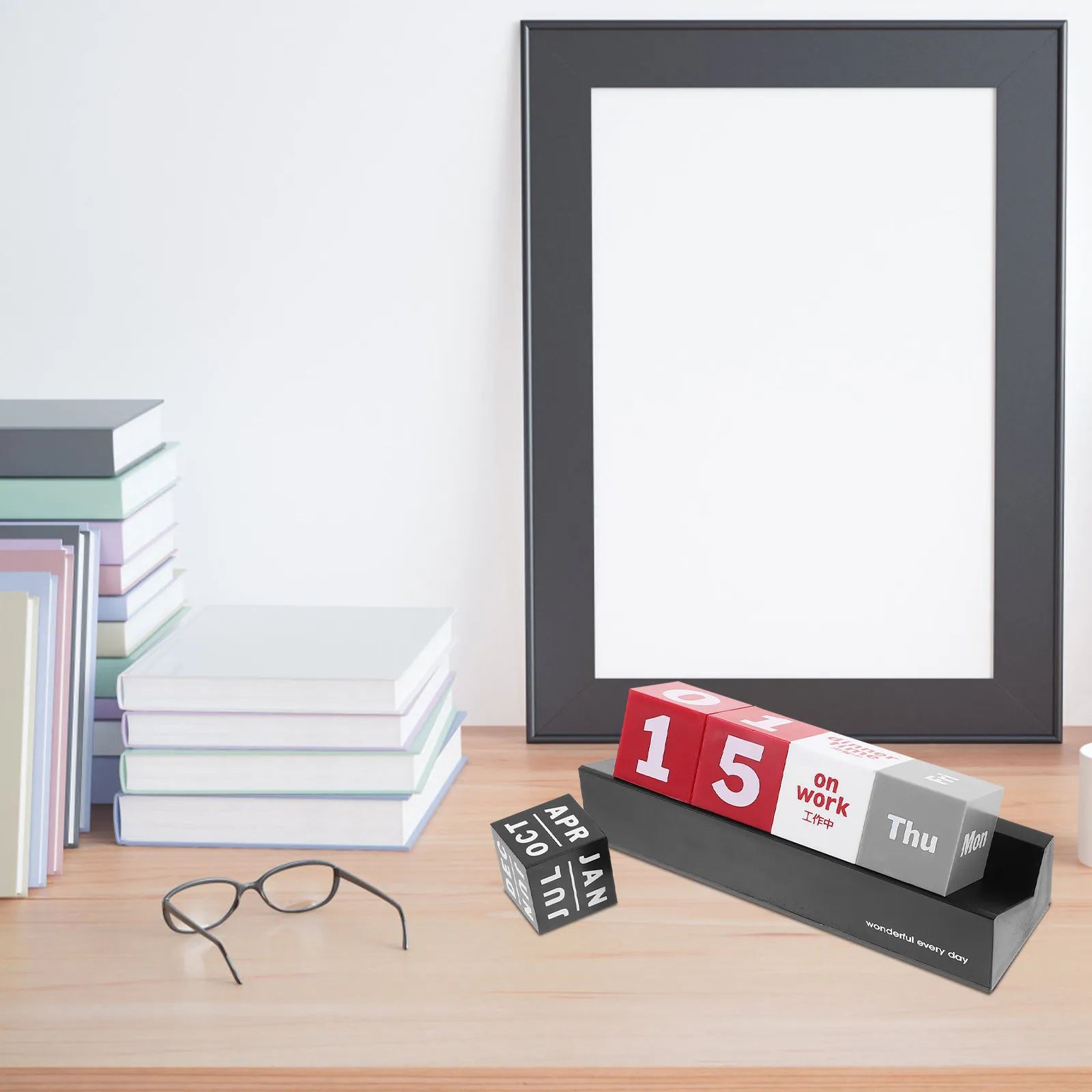 Wooden Desk Calendar Perpetual Block Calendar Clear Number Print Removable Month Date Month Desktop Decor Small Office Decor